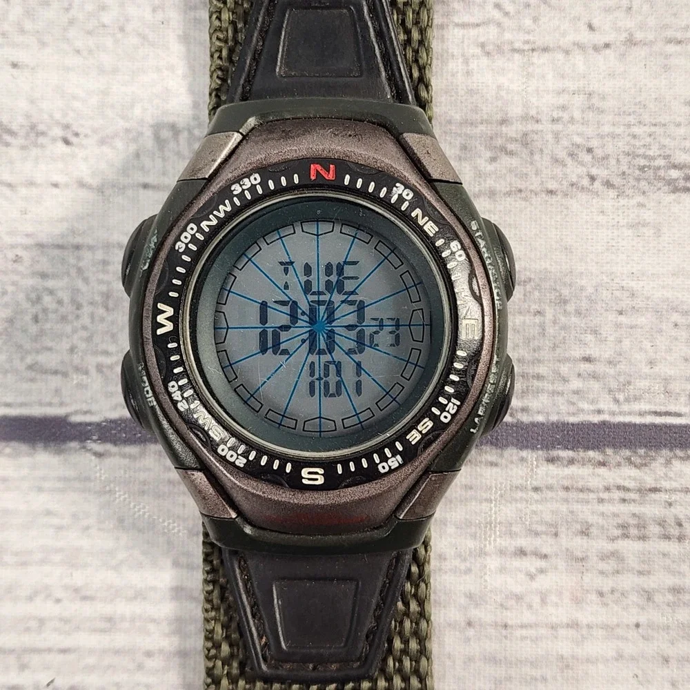 Timex Expedition Digital Compass Watch Olive Green Nylon Strap Mens Sport 100M